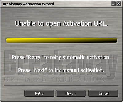 unable to open activation URL, press next to manually authorize